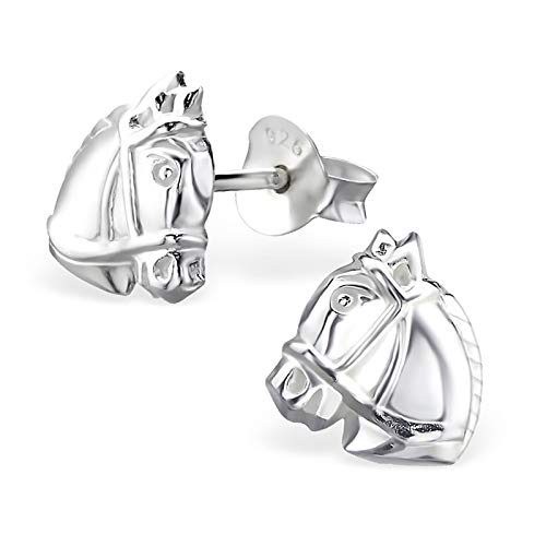 Monkimau Mädchen Ohrringe Pferd Kopf Ohrstecker aus 925 Sterling Silver echt Silber mit Struktur von MONKIMAU