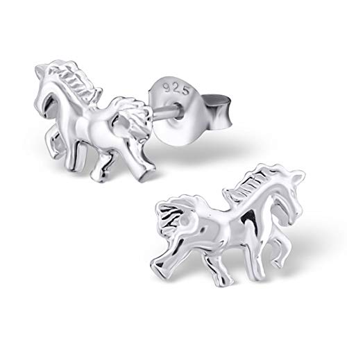 Monkimau Mädchen Ohrringe Einhorn Ohrstecker aus 925 Sterling Silver echt Silber mit Struktur von MONKIMAU