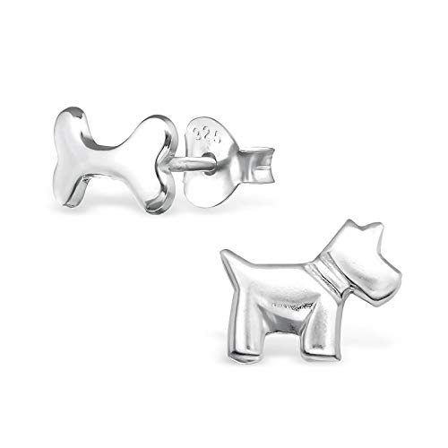 Monkimau Mädchen Ohrringe Hund Ohrstecker aus 925 Sterling Silver echt Silber mit Knochen von MONKIMAU