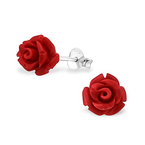 Monkimau Mädchen Ohrringe Rose Ohrstecker aus 925 Sterling Silver echt Silber mit Synthetischer Rosenblüte von MONKIMAU