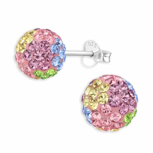 Monkimau 8mm Silber Ball Ohrstecker mit Kristallen aus 925 Sterling Silber | Hypoallergen und elegant für Frauen | Mädchen Kinder Ohrringe Schmuck Geschenk von MONKIMAU