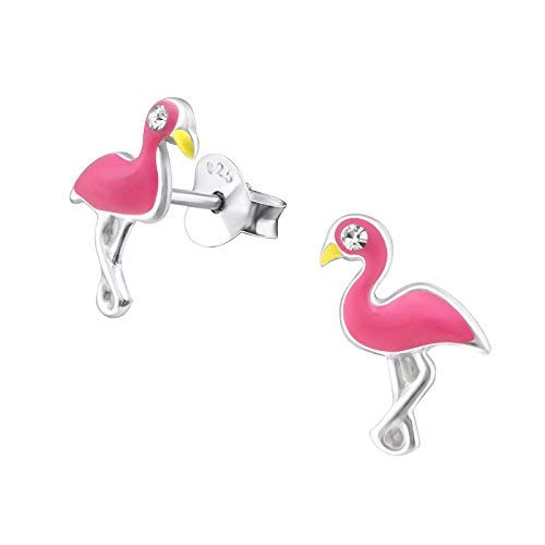 Monkimau Mädchen Ohrringe Flamingo Ohrstecker aus 925 Sterling Silver echt Silber mit 2 Kristallen von MONKIMAU