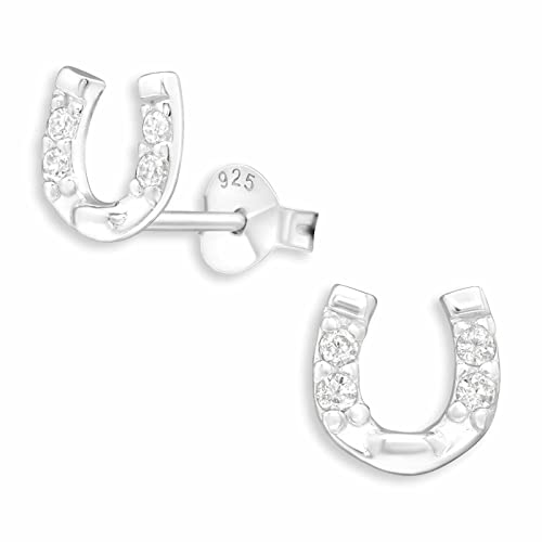 Monkimau Mädchen Ohrringe Hufeisen Glücksbringer Ohrstecker aus 925 Sterling Silver echt Silber mit 8 Kristallen von MONKIMAU