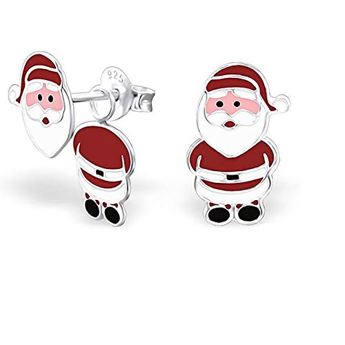 Monkimau Mädchen Ohrringe Weihnachtsmann Doppel Ohrstecker aus 925 Sterling Silver echt Silber mit Ohrhänger von MONKIMAU