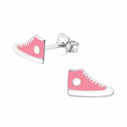 Monkimau 925 Sterling Silber Sneaker Ohrstecker für Kinder mit Epoxy in Rosa und Weiß - Spaßiges Design, Ideal als Geschenk von Monkimau