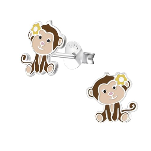 Monkimau Affe Kinder Ohrringe | 925 Silber | Mädchen Ohrstecker Schmuck | Hypoallergen & Nickelfrei | Kinderohrringe Geschenkidee von MONKIMAU