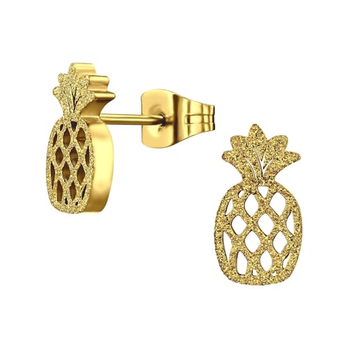Monkimau Ananas Kinder Ohrringe Chirurgenstahl | Edelstahl Hypoallergen Kinderohrringe | Mädchen Schmuck Geschenk Geschenkidee von MONKIMAU