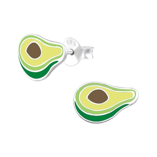 Monkimau Avocado Kinder Ohrringe | 925 Silber | Mädchen Ohrstecker Schmuck | Hypoallergen & Nickelfrei | Kinderohrringe Geschenkidee von MONKIMAU