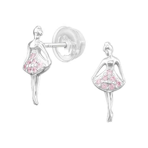 Monkimau Ballerina Kinder Premium Ohrringe | 925 Silber | Mädchen Ohrstecker Schmuck | Hypoallergen & Nickelfrei | Kinderohrringe Geschenkidee von MONKIMAU