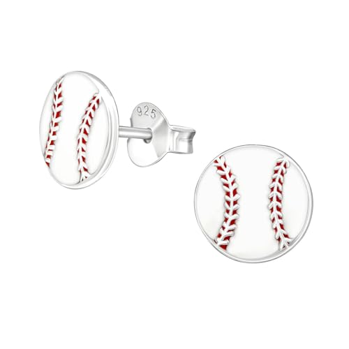 Monkimau Baseball Kinder Ohrringe | 925 Silber | Mädchen Ohrstecker Schmuck | Hypoallergen & Nickelfrei | Kinderohrringe Geschenkidee von MONKIMAU