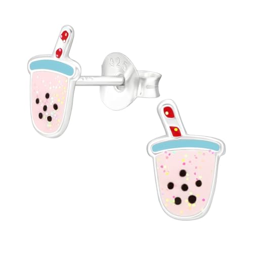 Monkimau Bubble-Milk-Tea Kinder Ohrringe | 925 Silber | Mädchen Ohrstecker Schmuck | Hypoallergen & Nickelfrei | Kinderohrringe Geschenkidee von MONKIMAU