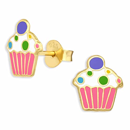 Monkimau Cupcake Kuchen Ohrstecker Ohrringe aus 925 Silber Schmuck Silberohrringe Medizinisch für Kinder Mädchen Damen Frauen Gold plattiert von Monkimau