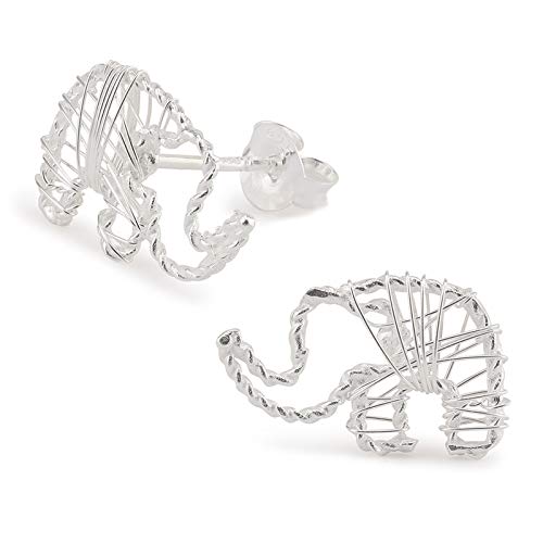 Monkimau Damen Ohrringe Elefant Ohrstecker aus 925 Sterling Silver echt Silber mit Drahtgeflecht von MONKIMAU