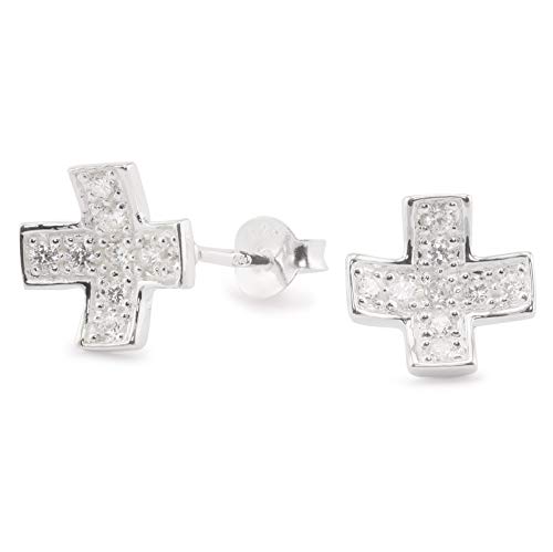 Monkimau Damen Ohrringe Kreuz Ohrstecker aus 925 Sterling Silver echt Silber mit Kristallen Konkav von MONKIMAU