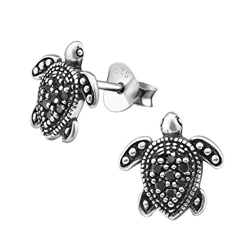 Monkimau Damen Ohrringe Schildkröten Ohrstecker aus 925 Sterling Silver echt Silber mit 14 Kristallen von MONKIMAU