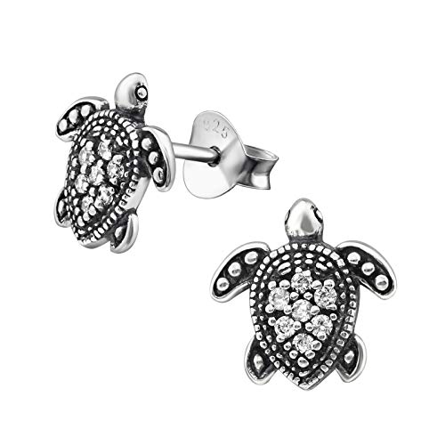 Monkimau Damen Ohrringe Schildkröten Ohrstecker aus 925 Sterling Silver echt Silber mit 14 Kristallen von MONKIMAU