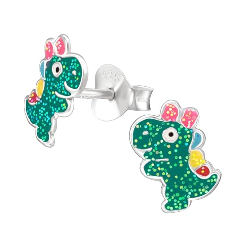 Monkimau Dinosaurier Kinder Ohrringe | 925 Silber | Mädchen Ohrstecker Schmuck | Hypoallergen & Nickelfrei | Kinderohrringe Geschenkidee von MONKIMAU