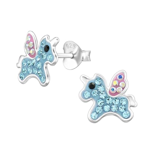Monkimau Einhorn Kinder Ohrringe mit Kristallen 925 Silber | 925 Silber | Mädchen Ohrstecker Schmuck | Hypoallergen & Nickelfrei | Kinderohrringe Geschenkidee von MONKIMAU