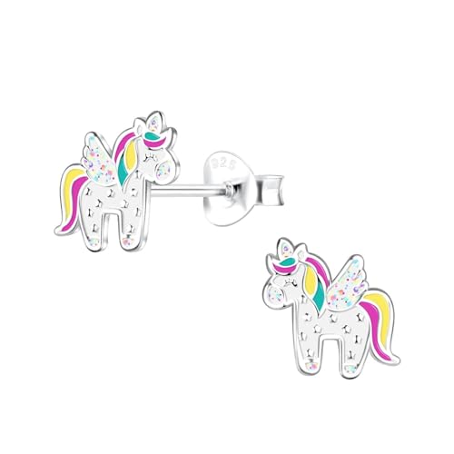 Monkimau Einhorn Ohrringe Mädchen Silber 925 Kinder: Hypoallergene Kinderohrringe für Mädchen 8 Jahre - Medizinische Gesundheitsstecker & Ohrstecker aus Sterling Silber von MONKIMAU
