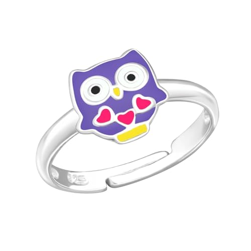 Monkimau Eulen Kinder Ring 925 Silber - Größe 2,5 | Hypoallergen Kinderohrringe | Mädchen Schmuck Geschenk Geschenkidee von MONKIMAU