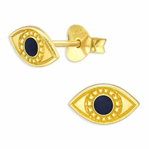 Monkimau Evil Eye Augen Ohrstecker Ohrringe aus 925 Silber Schmuck Silberohrringe Medizinisch für Kinder Mädchen Damen Frauen Gold plattiert von MONKIMAU