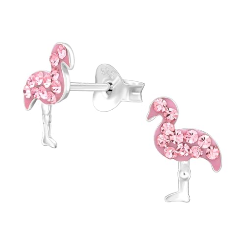 Monkimau Flamingo Kinder Ohrringe | mit Kristallen 925 Silber | Mädchen Ohrstecker Schmuck | Hypoallergen & Nickelfrei | Kinderohrringe Geschenkidee von MONKIMAU