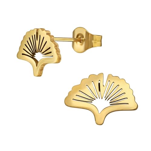 Monkimau Ginkgo Kinder Ohrringe Chirurgenstahl | Edelstahl Hypoallergen Kinderohrringe | Mädchen Schmuck Geschenk Geschenkidee von MONKIMAU