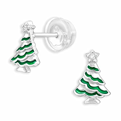 Monkimau Glitzer Weihnachtsbaum Ohrstecker Ohrringe aus 925 Silber Schmuck Silberohrringe Medizinisch für Kinder Mädchen Damen Frauen von Monkimau