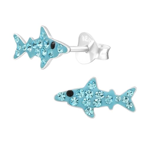 Monkimau Hai Kinder Ohrringe mit Kristallen 925 Silber | 925 Silber | Mädchen Ohrstecker Schmuck | Hypoallergen & Nickelfrei | Kinderohrringe Geschenkidee von MONKIMAU