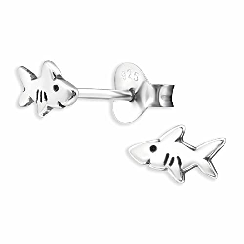 Monkimau Haifisch Ohrstecker Ohrringe aus 925 Silber Schmuck Silberohrringe Medizinisch für Kinder Mädchen Damen Frauen von Monkimau