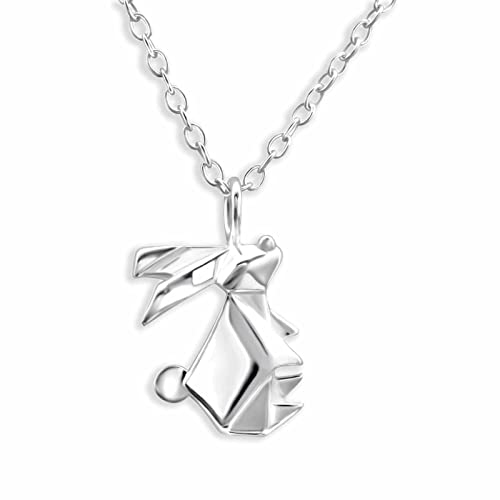 Monkimau Halskette Damen mit Origami Hasen Anhänger aus 925 Sterling Silber Rabbit Necklace Silver Women Charm Kette Schmuck Geschenke für Kinder Mädchen Frauen von Monkimau