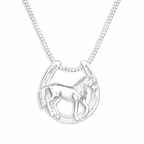 Monkimau Halskette Damen mit Pferd im Hufeisen Anhänger aus 925 Sterling Silber Horse Necklace Silver Women Charm Kette Schmuck Geschenke für Kinder Mädchen Frauen von Monkimau