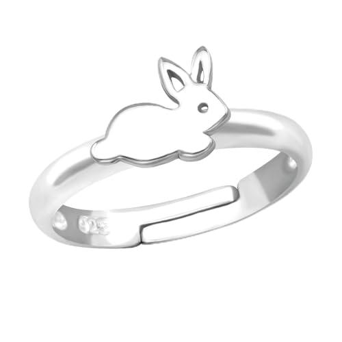 Monkimau Kaninchen Kinder Ring 925 Silber - Größe 2,5 | Hypoallergen Kinderohrringe | Mädchen Schmuck Geschenk Geschenkidee von MONKIMAU