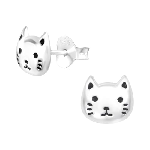 Monkimau Katze Kinder Ohrringe | 925 Silber | Mädchen Ohrstecker Schmuck | Hypoallergen & Nickelfrei | Kinderohrringe Geschenkidee von MONKIMAU