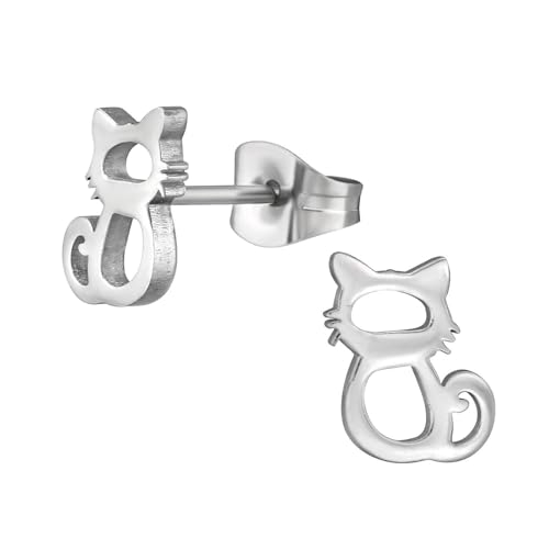 Monkimau Katze Kinder Ohrringe Chirurgenstahl | Edelstahl Hypoallergen Kinderohrringe | Mädchen Schmuck Geschenk Geschenkidee von MONKIMAU