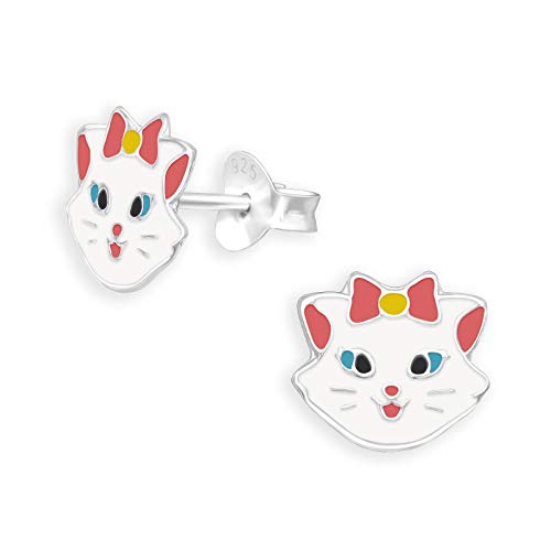 Monkimau Katze mit Schleife Kinder Ohrringe Mädchen Ohrstecker 925 Silber von Monkimau