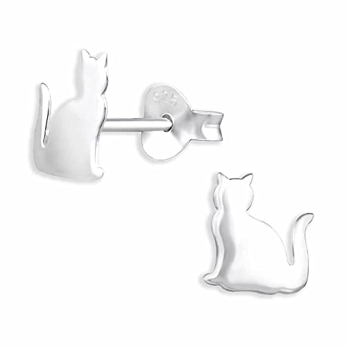 Monkimau Katzen Ohrstecker Ohrringe aus 925 Silber Schmuck Silberohrringe Medizinisch für Kinder Mädchen Damen Frauen von Monkimau