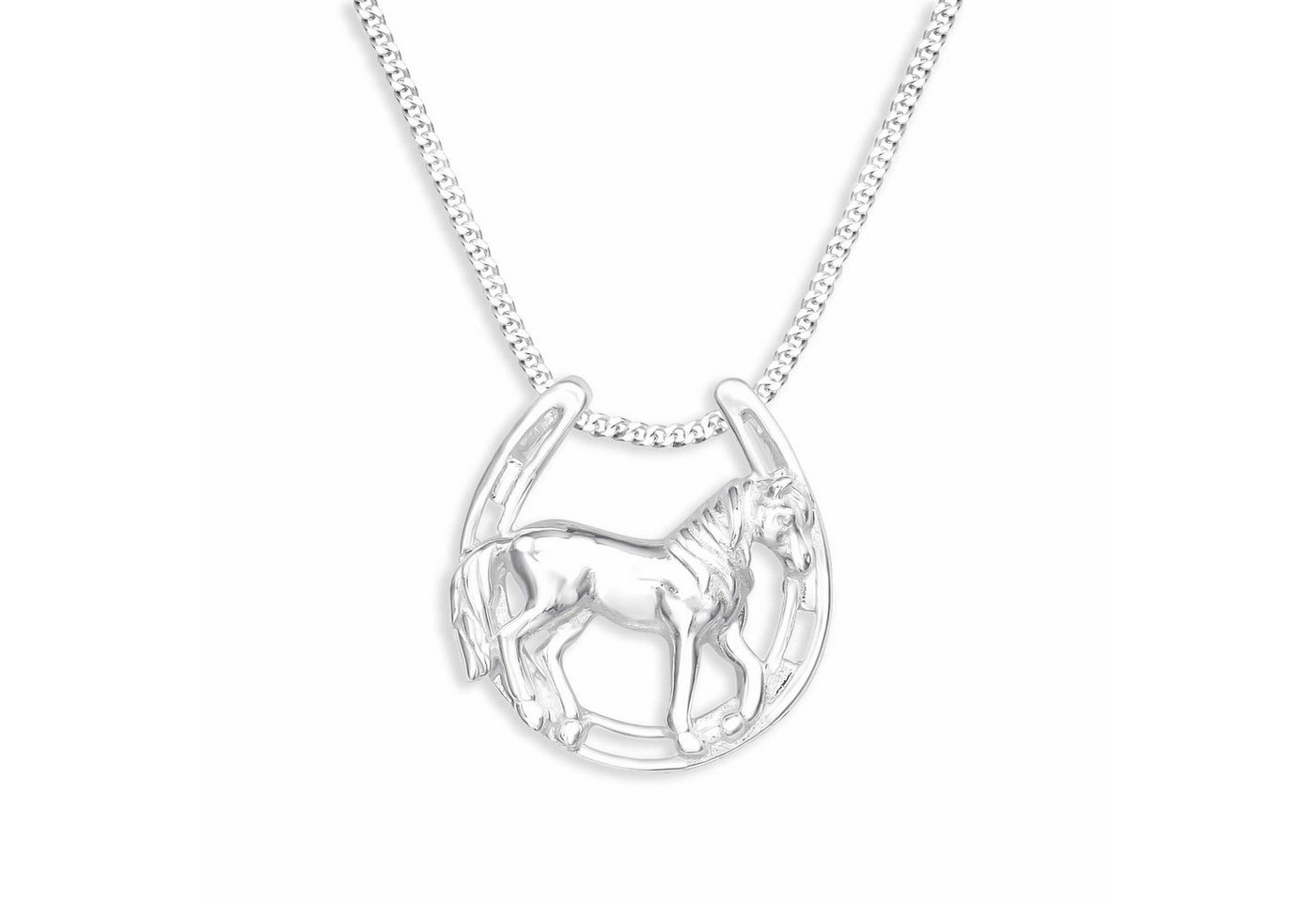 Monkimau Kette mit Anhänger Pferd im Hufeisen Halskette Damen Silber Schmuck (Packung) von Monkimau