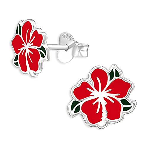 Monkimau Kinderohrringe China Rosen Ohrstecker aus 925 Sterling Silber rot emailliert von MONKIMAU