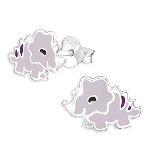 Monkimau Kinderohrringe Dino Ohrstecker aus 925 Sterling Silber lila emailliert von MONKIMAU