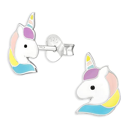 Monkimau Kinderohrringe Einhorn Ohrstecker aus 925 Sterling Silber bunt emailliert von MONKIMAU