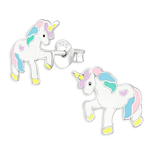 Monkimau Kinderohrringe Einhron Pferd Ohrstecker aus 925 Sterling Silber mehrfarbig emailliert von MONKIMAU