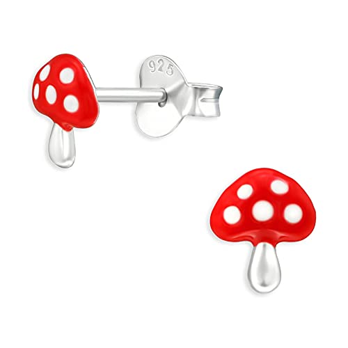 Monkimau Kinderohrringe Fliegenpilz Ohrstecker aus 925 Sterling Silber rot weiß emailliert von MONKIMAU