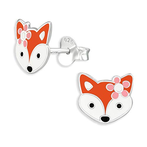 Monkimau Kinderohrringe Fuchs Ohrstecker aus 925 Sterling Silber rot emailliert von MONKIMAU