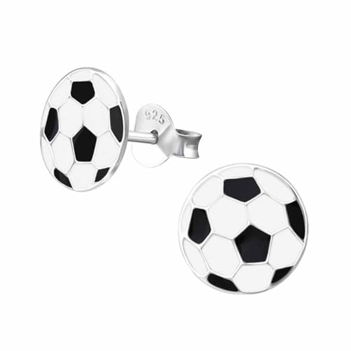 Monkimau Kinderohrringe Fussball Ohrstecker aus 925 Sterling Silber schwarz weiß emailliert von MONKIMAU
