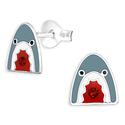 Monkimau Kinderohrringe Haifisch Ohrstecker aus 925 Sterling Silber grau emailliert von MONKIMAU