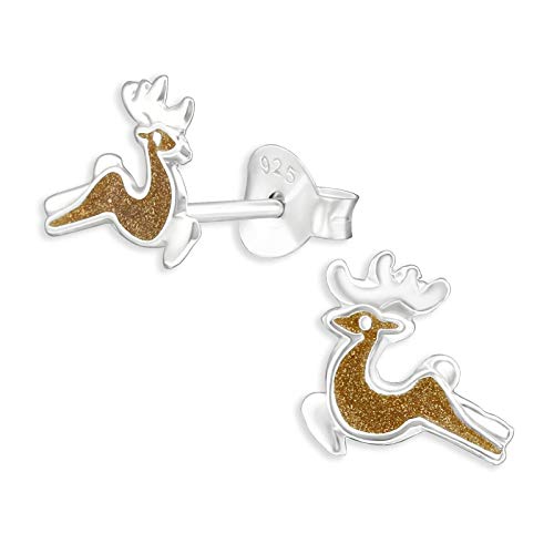 Monkimau Kinderohrringe Hirsch Ohrstecker aus 925 Sterling Silber braun emailliert von MONKIMAU