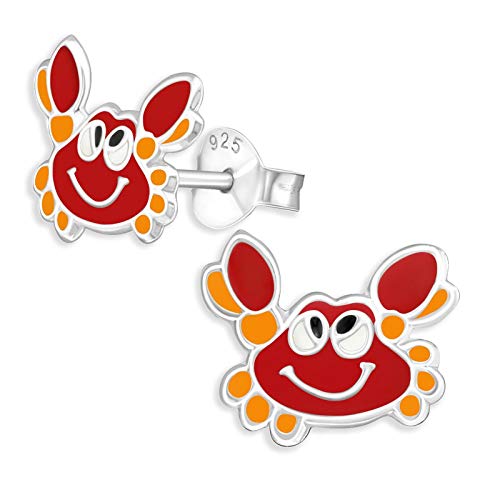 Monkimau Kinderohrringe Krabben Ohrstecker aus 925 Sterling Silber rot emailliert von MONKIMAU