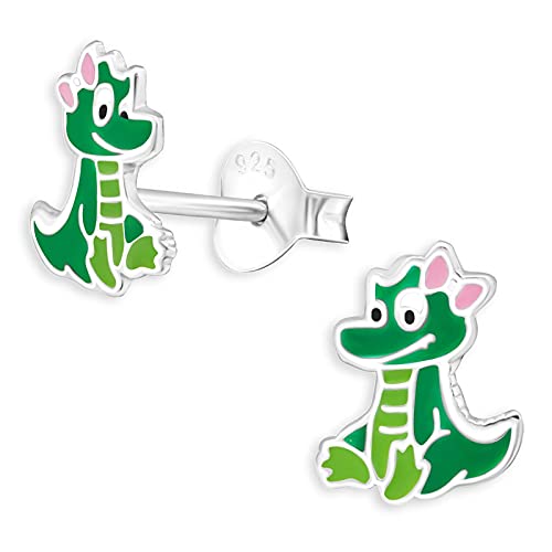 Monkimau Kinderohrringe Krokodil Ohrstecker aus 925 Sterling Silber grün emailliert von MONKIMAU