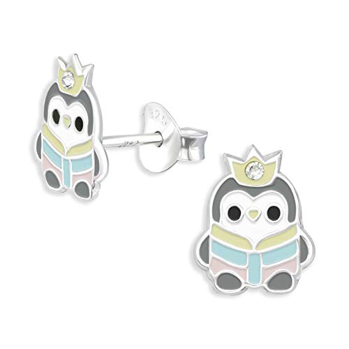 Monkimau Kinderohrringe Pinguin Ohrstecker aus 925 Sterling Silber mit Kristallen und bunt emailliert von Monkimau